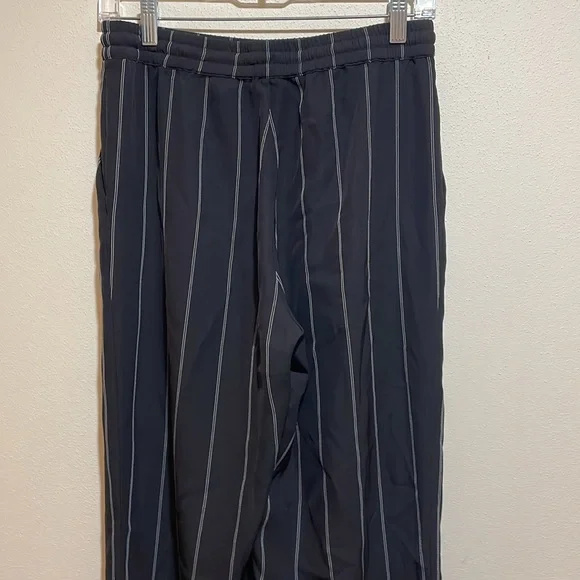 Anine Bing Isabella Pinstripe Pants Drawstring Pull On Black Stripe Size Medium - Picture 11 of 16